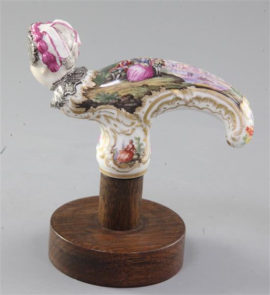 A Meissen Frauen Kopf cane handle, 18th / 19th century, length 12cm